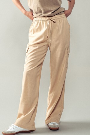 0877-2419<br/>Woven Hemp Cargo Pants - Relaxed Fit | Rayon Hemp Blend | Casual/Relaxed