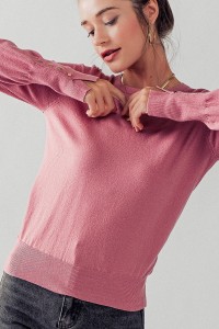 BUTTON LONG SLEEVE KNIT TOP