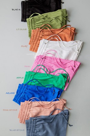 0892-7409<br/>LINEN TYPE WAISTBAND SHORTS W STRING TIE