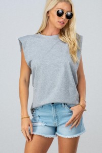 PADDED SHOULDER SLEEVELESS MUSCLE TEE