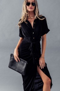 SHAYLA BUTTON DOWN RUCHED LONG DRESS