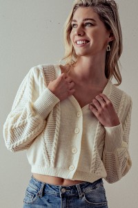CHUNKY CABLE KNIT PATTERN CARDIGAN