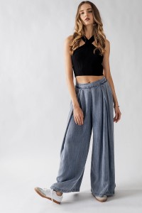 HIGH WAISTED PLEAT FRONT WIDE LEG PANTS