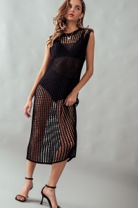 CROCHET KNITTED HOLLOW OUT MAXI DRESS