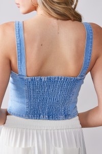 STRETCHABLE BUTTON DOWN CORSET DENIM CROPPED CAMI TOP