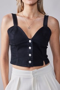 STRETCHABLE BUTTON DOWN CORSET DENIM CROPPED CAMI TOP