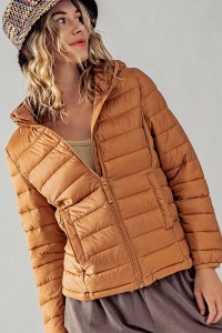 HOODED ZIP UP QUILTED PUFF JACKET
