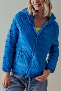 HOODED ZIP UP QUILTED PUFF JACKET