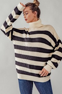 TURTLE NECK PULLOVER RIB KNIT SWEATER