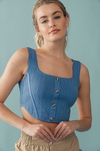 BUTTON FRONT RIB CROP TANK TOP