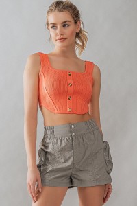BUTTON FRONT RIB CROP TANK TOP